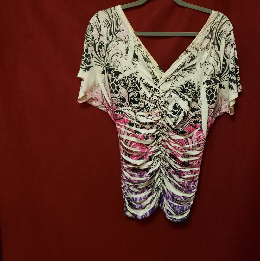 Vintage Love T. Double V- boho print top with doleman sleeves-lg-gpl